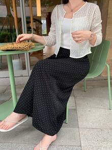 Dazy Plus 全身波點可愛女孩休閒韓風春夏百搭A字黑色長版大尺碼女款春夏秋季裙 - 黑色 - 查看 7