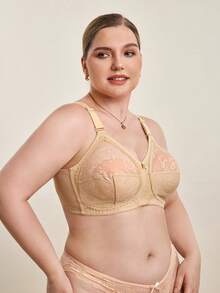 Hourtrue Plus Size Women Lightweight Daily Bra, Full Coverage Lace Wireless Breathable Seamless Bra, Lift & Support - Beige - View 8