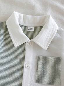 SHEIN Vintaside Kids 男嬰休閒百搭翻領前開扣左胸口袋長袖上衣多件組 - 綠色 - 查看 10