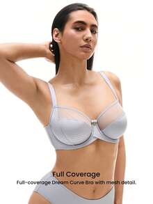Unlined Full Coverage Side Support Mesh Sheer Basic Breezy Comfort Minimizer Bra - Grey - View 4