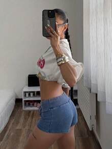 SHEIN EZwear 女士蓝色针织修身瑜伽短裤 - 藍色 - 查看 6