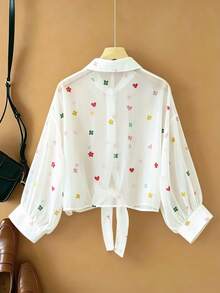 New Women's Casual Solid Color Chiffon Blouse With Short Batwing Sleeves - 白色 4 - 查看 2