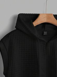 SHEIN EZwear Damen Lässig Ärmellos Offen Vorne Kapuzenpullover, Schwarz - Schwarz - Übersicht 3