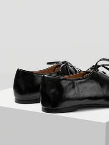 Mnmlis Zapatos planos casuales y de moda con diseño de cordones para mujer - Negro - Ver 5