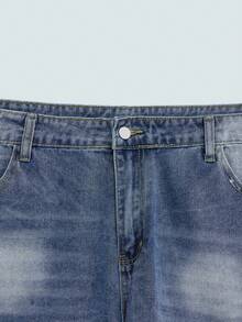 Hearty Haven 1pc Men's Plus Size Washed Loose Baggy Jeans, Casual Comfortable Versatile Wide Leg Denim Pants, All Season - Blue - View 10