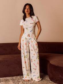 Athîral 女款夏季休閒度假風印花上衣與長褲家居服套裝 - 彩色 - 查看 4