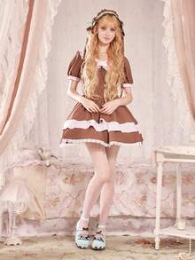 Dola Lovely 女款高跟瑪麗珍鞋 圓頭厚底 Lolita 哥德風 蝴蝶結甜美 JK 鞋 - 黃色大蝴蝶結+蕾絲 - 查看 9