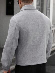 Manfinity CasualCool 男士成熟休闲风灰色翻领纽扣长袖大衣，适合万圣节、圣诞节、日常出行和商务场合。 - 灰色 - 查看 2