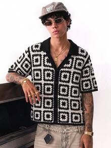 NORVETH Men's Striped Single-Breasted Casual Everyday Knit Top, Hawaii ,Summer,Vacation - Black - View 1