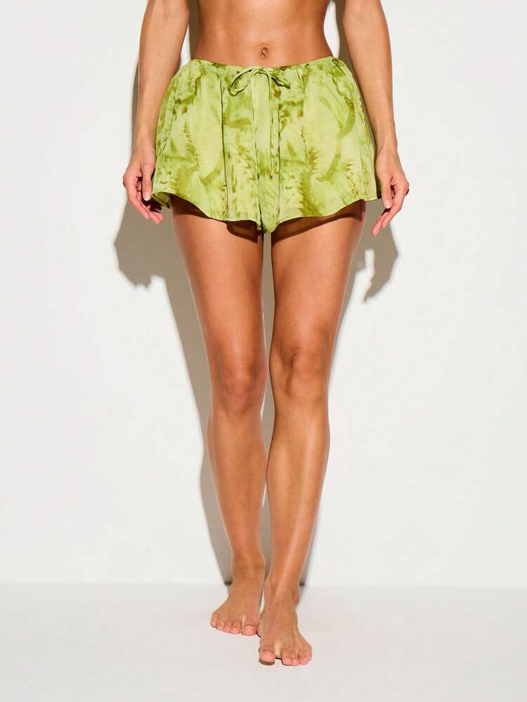 Tie-Dye Print Flowy Shorts With Drawstring Waist