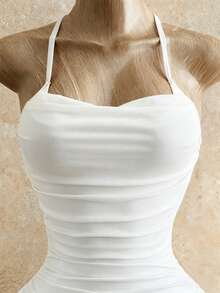 Mistrie New Sexy Slim Fit Backless Strapless Gradient Suspender Dress - White - View 3