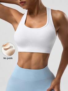 Seamluxe SHEIN Sport 女士纯色无袖短款健身瑜伽短款上衣 - 白色 - 查看 3
