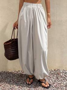 DAZY Solid Color Loose Lantern Pants Cropped Pants Casual Vacation Summer Women's Long Pants - Apricot - View 4