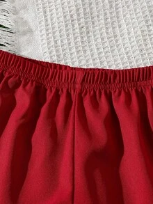 SHEIN Genkimix Kids 少女編織素色圓領無袖背心上衣與編織素色寬鬆短褲兩件組 - 紅色 - 查看 5
