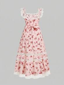 Sweetness Sweet Romantic Red Ditsy Floral Long Dress For Women - Baby Pink - View 2