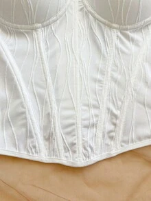 Soleia Top de tirantes finos tipo camisola para mujer de verano, color liso, con textura y plisado de espina de pescado - Blanco - Ver 4
