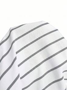 Rosumi Plus Size Short Sleeve Drop Shoulder Front Button Loose Casual Striped Shirt - White - View 11