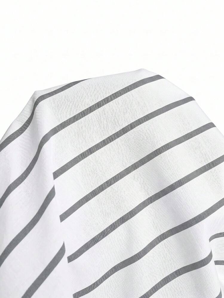 Plus Size Short Sleeve Drop Shoulder Front Button Loose Casual Striped Shirt