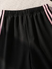 SHEIN 青少年女孩休閒都市戶外春秋針織直筒運動長褲 - 黑色 - 查看 5