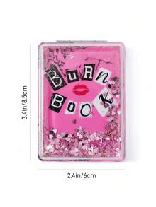 Mean Girls | SHEIN 1件可愛圖案印花亮片裝飾粉色可折疊HD便攜鏡，正反面鏡面與2倍放大鏡面，可站立或手持，輕巧便攜，方便檢查妝容細節，適合旅行與通勤，BURN BOOK - 粉色 - 查看 4