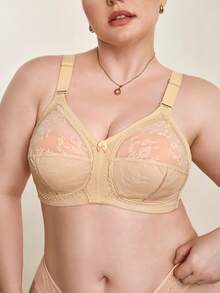 Hourtrue Plus Size Women Lightweight Daily Bra, Full Coverage Lace Wireless Breathable Seamless Bra, Lift & Support - Beige - View 9