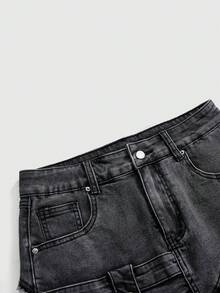 ROMWE Street Life Y2K 不对称做旧性感牛仔迷你裙（女款） - 深灰色 - 查看 5