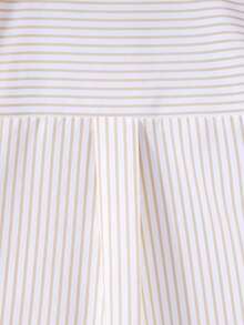 SHEIN 1件女童長袖鈕扣襯衫，翻領設計，直條紋與胸前刺繡圖案，秋季休閒上衣 - 杏色 - 查看 6
