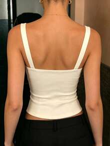 Jouncy Women Stylish Casual Elegant Simple Fitted Tank Top - White - View 2