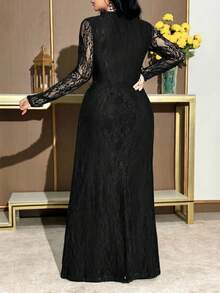 Modelyn Vestido de encaje de unicolor elegante talla grande - Negro - Ver 2