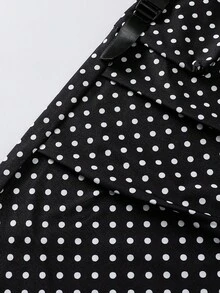 青少年女孩休閒時尚街頭風度假日常通勤波點印花翻蓋口袋寬鬆寬腿工裝褲 - 黑色 - 查看 7