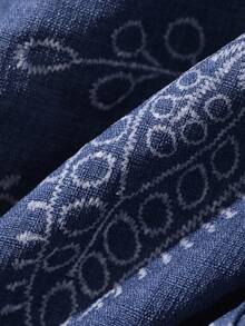DAZY Summer Autumn Peter Pan Collar Petal Sleeve Button Embroidered Fabric Loose Blue Women's Blouse - Blue - View 6