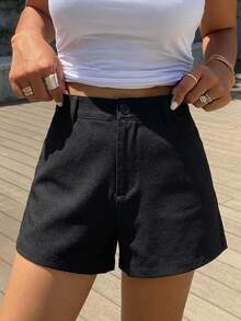 DAZY High Waist Straight Leg Shorts - Black - View 12