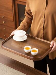 1 PC Walnut Wood Serving Tray With Handle Natural Color For Home Kitchen Restaurant Party Ramadan Celebration Buffet Catering Serving Platter Wooden Board - Maroon - View 5