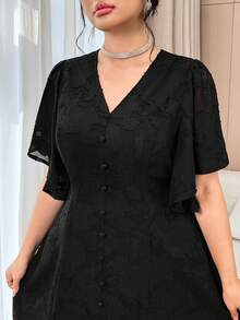 Feyla Plus Size Summer Elegant Celestial Solid Color Cutout Dress Evening Formal Black Wedding Dinner Cocktail Party - Black - View 5