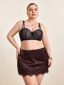 Hourtrue Plus Size Women Lace Patchwork Underwire Bra, Supportive & Breathable - Black - View 3