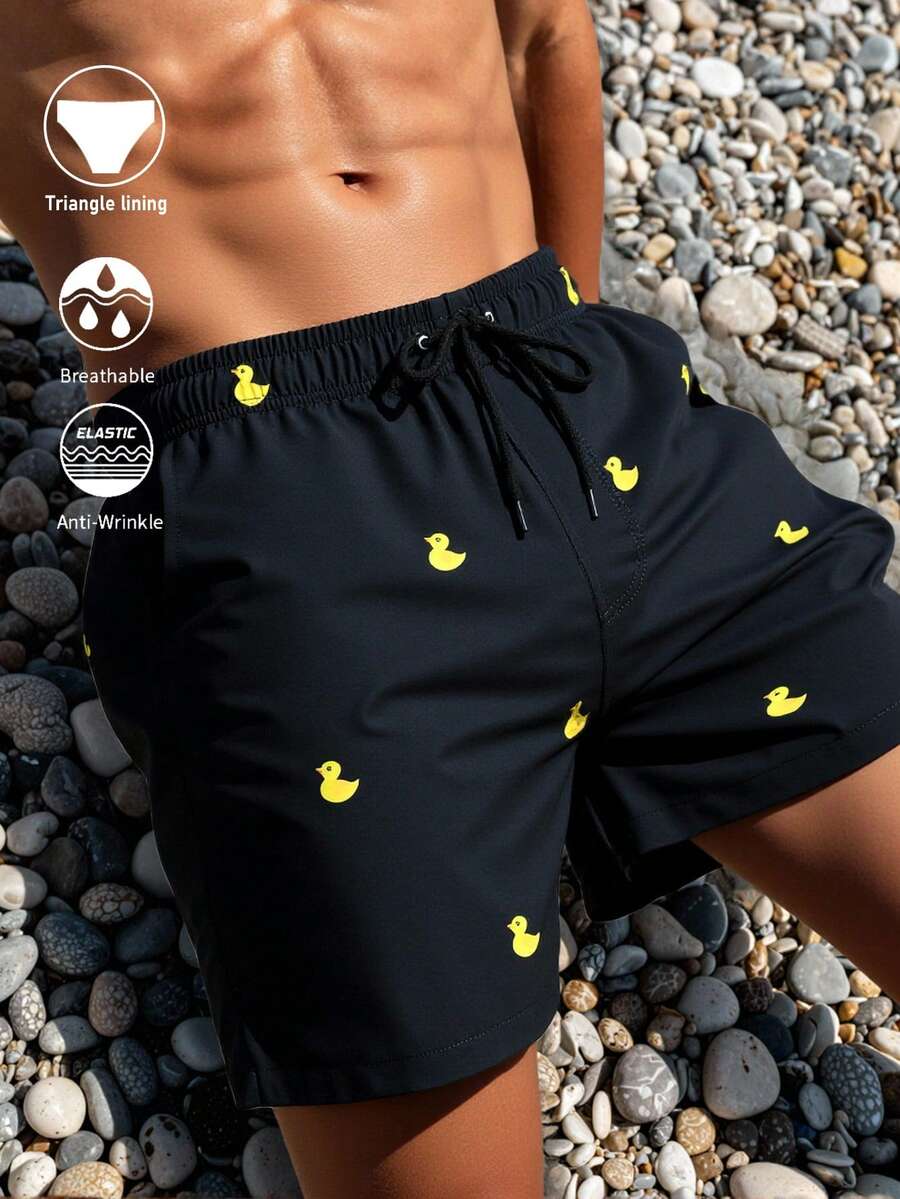 VIVINTIMO Quần đi biển nam phong cách casual đi du lịch, họa tiết vịt, có dây rút - màu đen - Xem 1