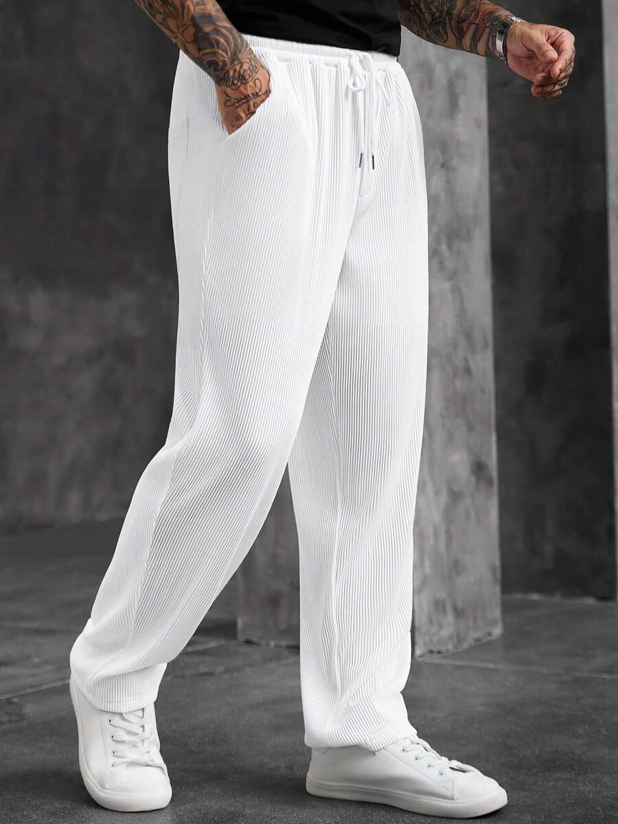 Manfinity CasualCool Pantalones de chándal casuales holgados para hombre de unicolor con cintura elástica, cordón y bolsillos - Blanco - Ver 1