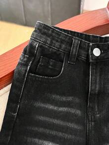 SHEIN 1件男童黑色牛仔寬鬆短褲，適合夏季休閒運動、外出、度假、上學 - 黑色 - 查看 5