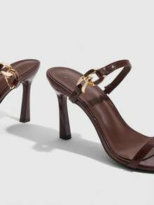 CUCCOO SZL Sandal Hak Tinggi Rantai Ujung Lancip untuk Wanita, Cocok untuk Natal dan Musim Panas - Bambu hijau coklat - View 5