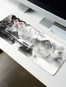 1 pieza Alfombrilla de ratón para juegos estilo japonés extra grande con patrón de ola negra, diseño ergonómico, base de goma antideslizante, patrón de paisaje artístico, superficie suave y duradera, tapete de escritorio para computadora y portátil, alfombrilla de ratón para jugadores y artistas, accesorio de oficina grande - Multicolor - Ver 8