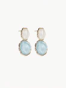 Opalesca 1pair Geometric Resin & Rhinestone Earrings - Baby Blue - View 4