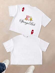 SpongeBob SquarePants | SHEIN Men's Minimalist Printed Short Sleeve T-Shirt - White - View 3