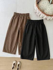 SHEIN 兒童女孩 2件組休閒柔軟寬鬆黑色與棕色牛仔褲，秋冬返校兩件套 - 彩色 - 查看 2