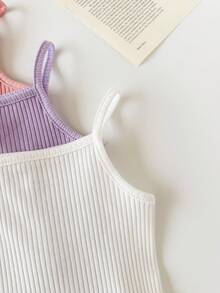 5pcs/Set Baby Girl Casual Solid Color Knit Camisole Romper - Baby Blue - View 4