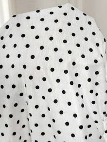 SHEIN Black And White Polka Dot Print Round Neck A-Line Maternity Top, Suitable For Casual Summer Outings. - Black and White - View 5