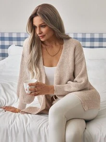 Elafinee Cárdigan tipo duster de hombros caídos de frente abierto, blusas de manga larga - Marrón Mocha - Ver 8