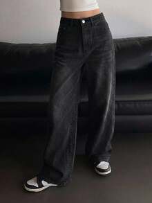 DAZY Solid Wide Leg Jeans - Black - View 7