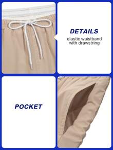Palasendo Men Letter Graphic Drawstring Waist Swim Trunks - Khaki - View 5