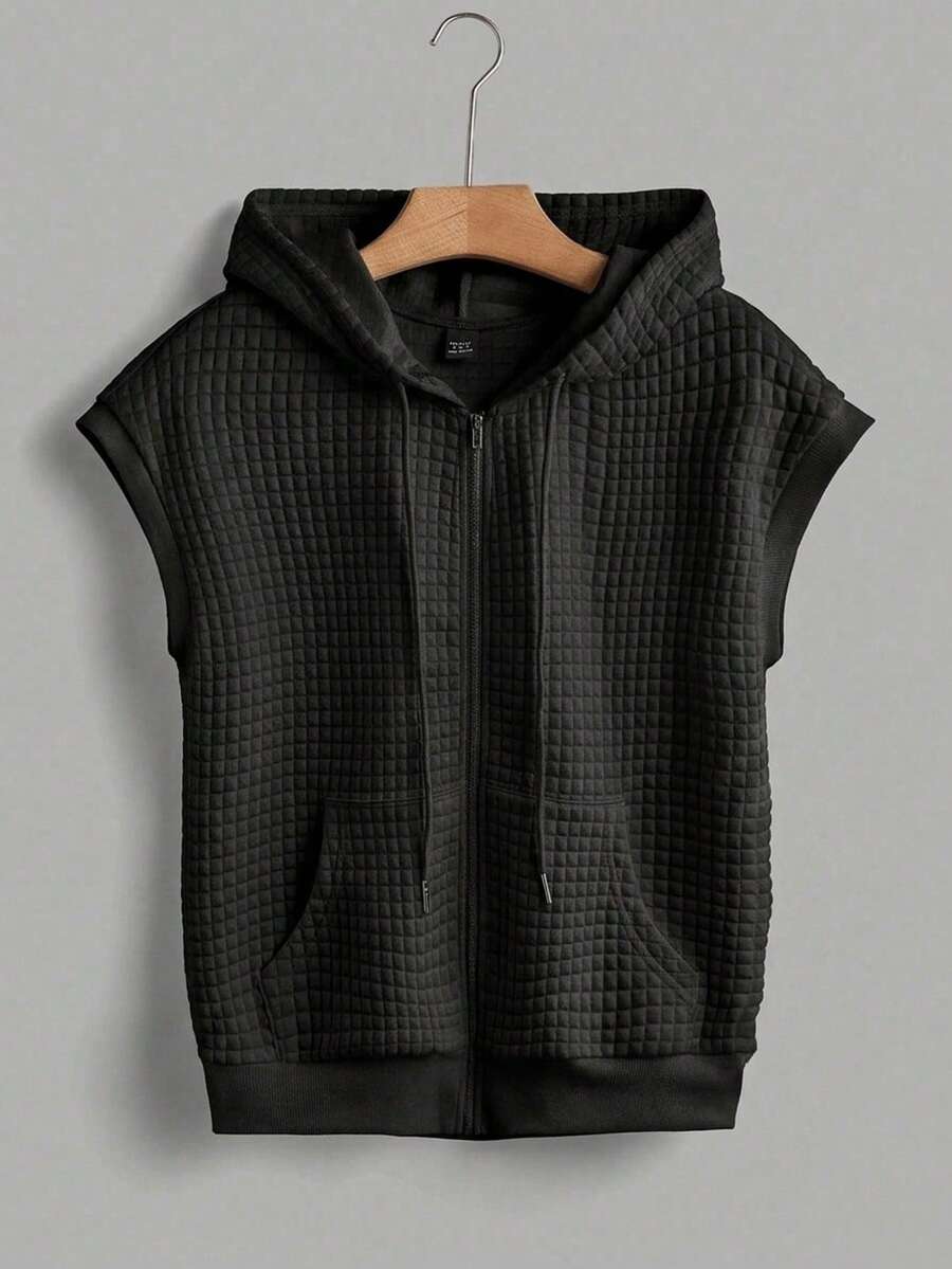 SHEIN EZwear Damen Lässig Ärmellos Offen Vorne Kapuzenpullover, Schwarz - Schwarz - Übersicht 1