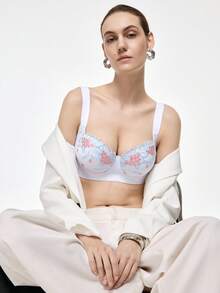 Bralution 女款優雅花卉刺繡胸罩 - 淺藍色 - 查看 7